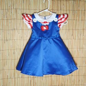 Child 5/6 Hello Kitty Blue Dress Red Bow Kitty Charm Dressup costume satin skirt